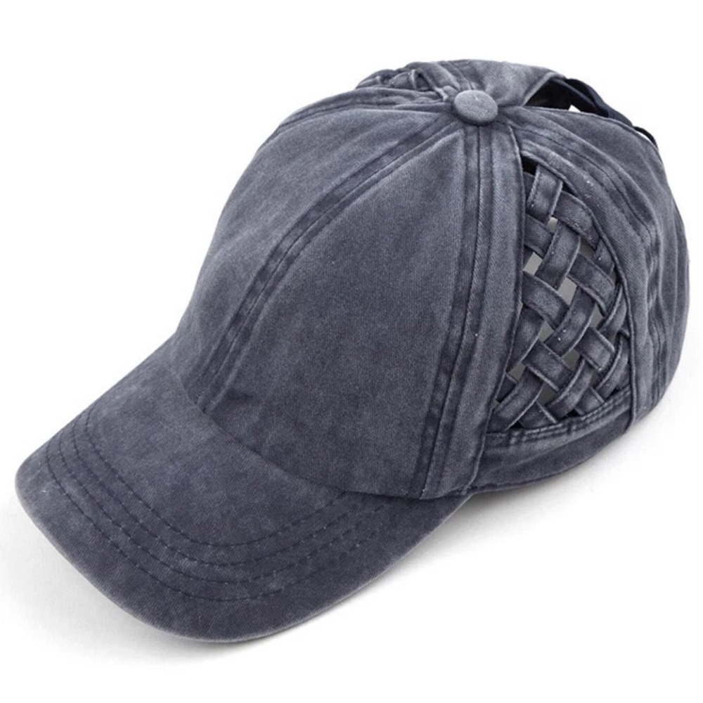 C.C Women's Cotton Weavon Basket Criss Cross Ponytail Messy Bun Baseball Cap Hat